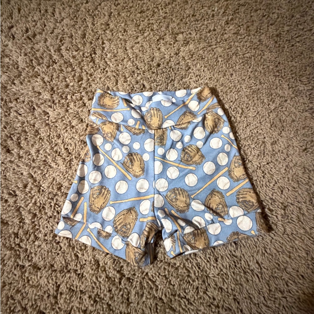 High Waist Blue Baseball Print baby Shorts